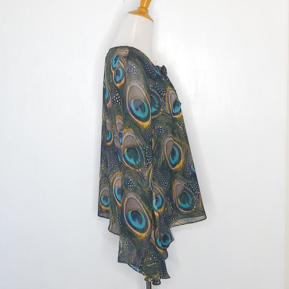 NEW Show Me Your Mumu Zuko Top Peacock Print Lace Up Chiffon Small - Picture 3 of 13